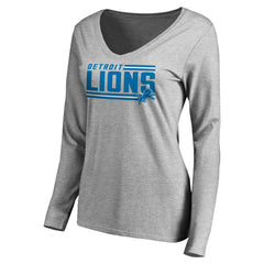 Detroit Lions Women's Iconic Collection On Side Stripe Long Sleeve V-Neck T-Shirt Ash