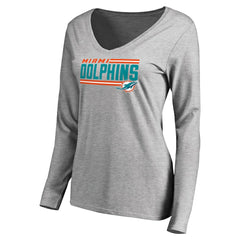 Miami Dolphins Women's Iconic Collection On Side Stripe Long Sleeve V-Neck T-Shirt Ash