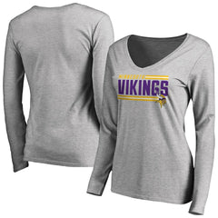 Minnesota Vikings Women's Iconic Collection On Side Stripe Long Sleeve V-Neck T-Shirt Ash