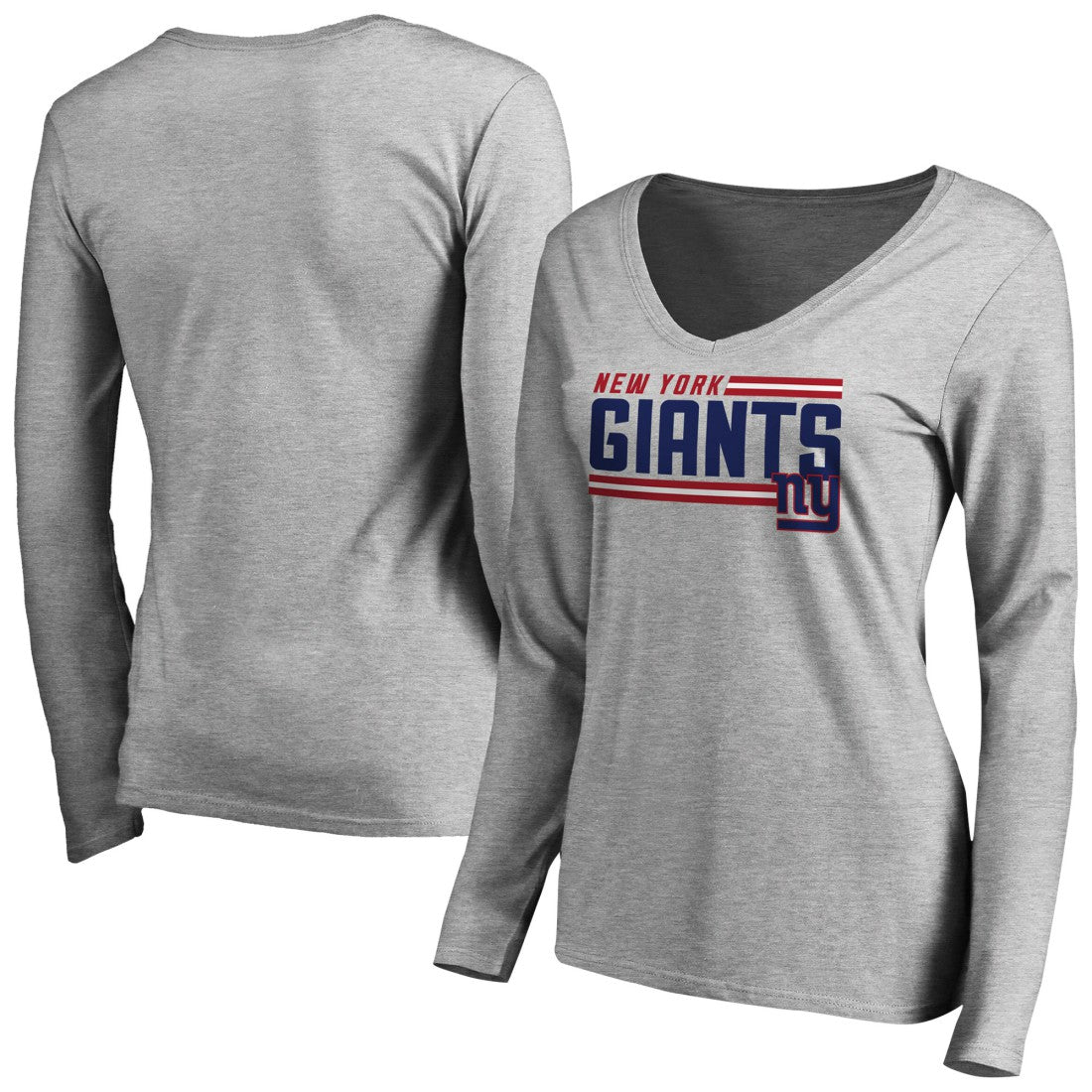 New York Giants Women's Iconic Collection On Side Stripe Long Sleeve V-Neck T-Shirt Ash