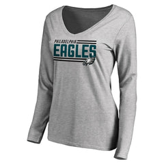 Philadelphia Eagles Women's Iconic Collection On Side Stripe Long Sleeve V-Neck T-Shirt Ash