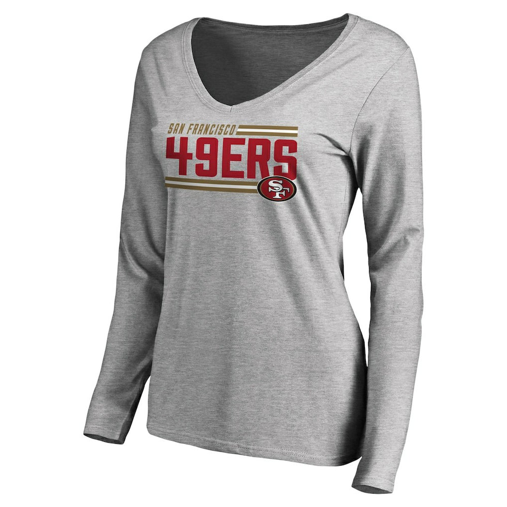 San Francisco 49ers Women's Iconic Collection On Side Stripe Long Sleeve V-Neck T-Shirt Ash