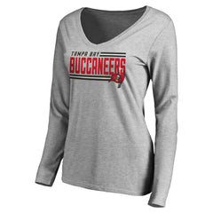 Tampa Bay Buccaneers Women's Iconic Collection On Side Stripe Long Sleeve V-Neck T-Shirt Ash
