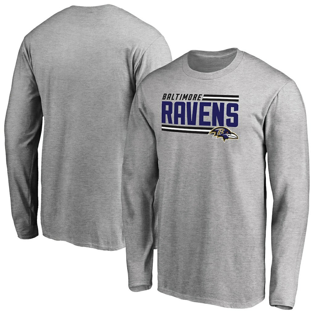 Baltimore Ravens Iconic Collection On Side Stripe Long Sleeve T-Shirt Ash