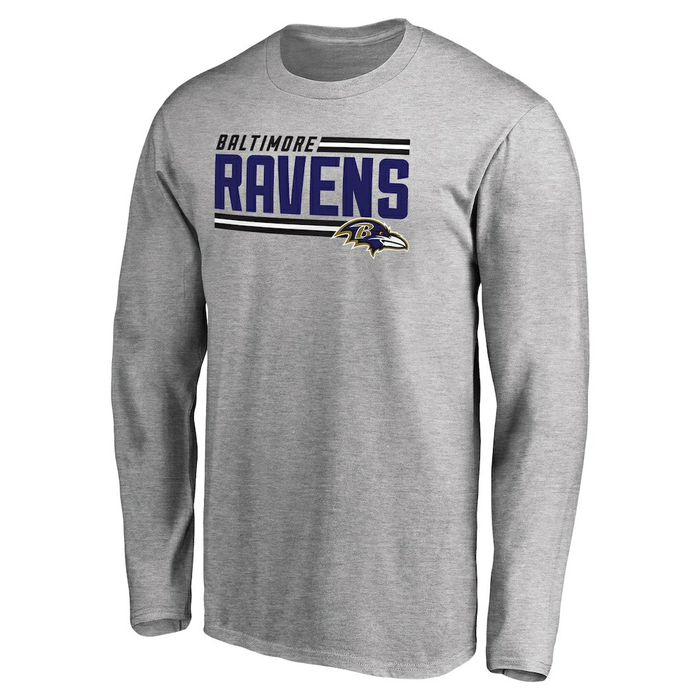 Baltimore Ravens Iconic Collection On Side Stripe Long Sleeve T-Shirt Ash