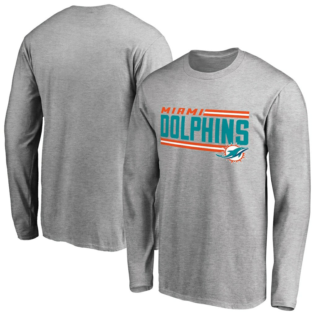 Miami Dolphins Iconic Collection On Side Stripe Long Sleeve T-Shirt Ash