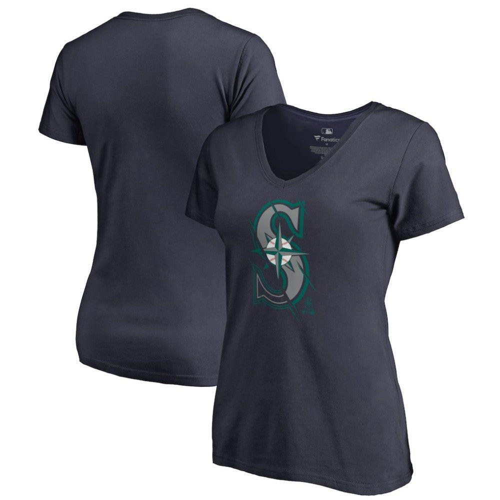 Seattle Mariners Women's X-Ray V-Neck T-Shirt - Navy T-shirts
