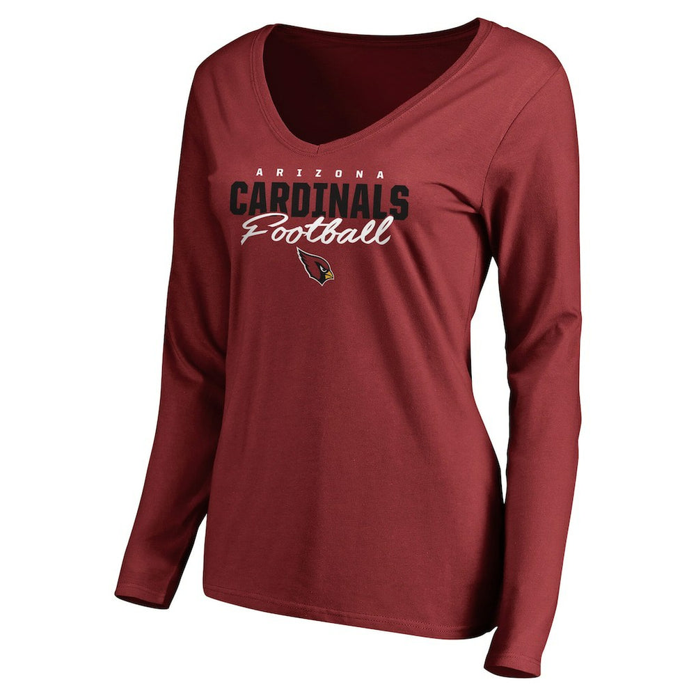 Arizona Cardinals Women's Iconic Collection Script Assist Long Sleeve V-Neck T-Shirt Cardinal