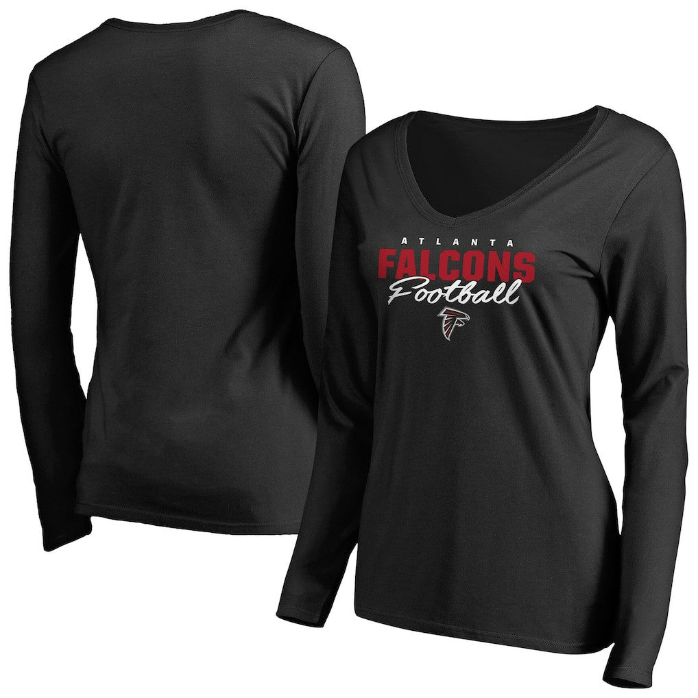 Atlanta Falcons Women's Iconic Collection Script Assist Long Sleeve V-Neck T-Shirt Black