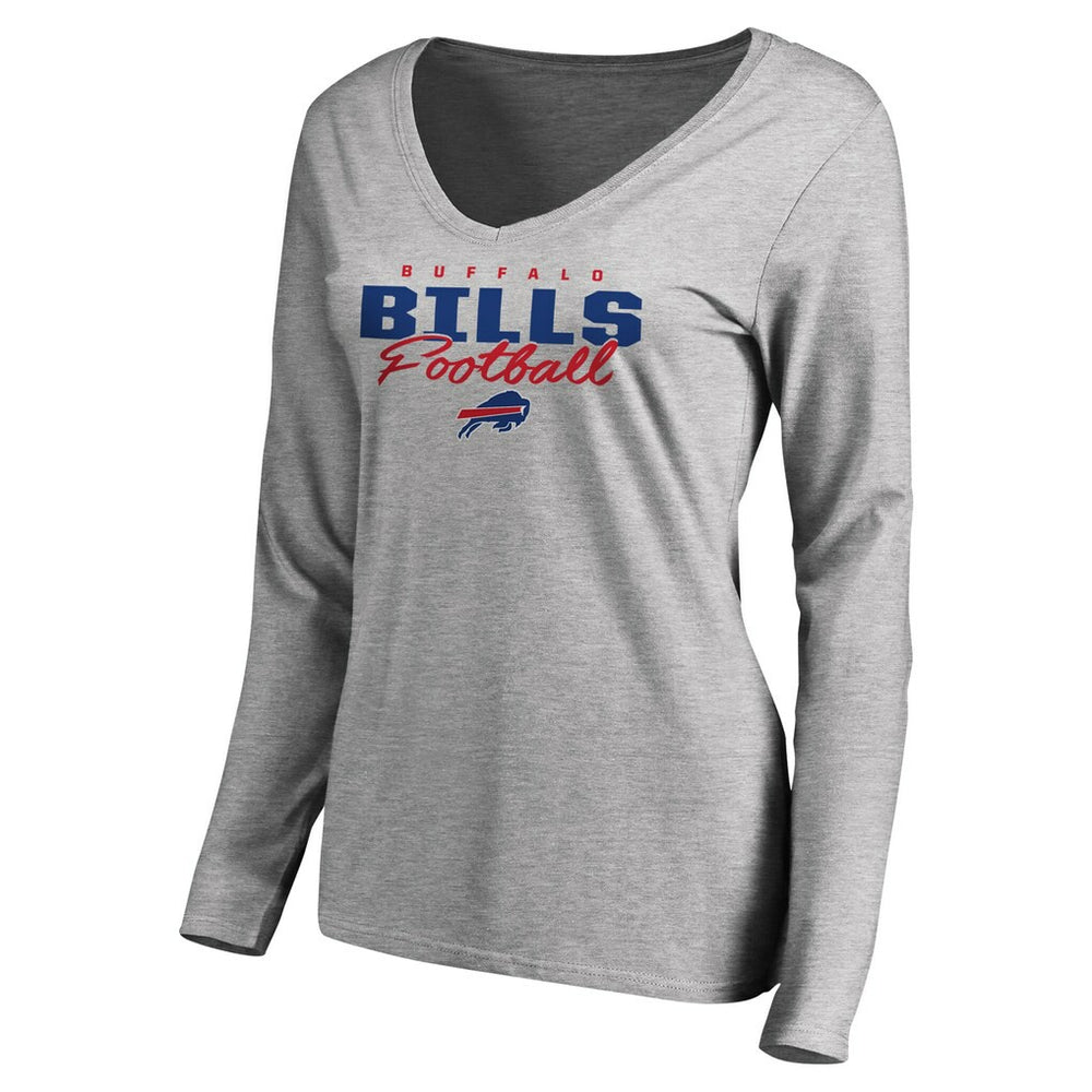 Buffalo Bills Women's Iconic Collection Script Assist Long Sleeve V-Neck T-Shirt Ash