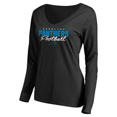 Carolina Panthers Women's Iconic Collection Script Assist Long Sleeve V-Neck T-Shirt Black