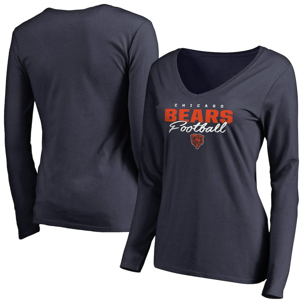 Chicago Bears Women's Iconic Collection Script Assist Long Sleeve V-Neck T-Shirt Navy