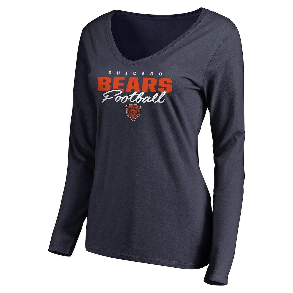 Chicago Bears Women's Iconic Collection Script Assist Long Sleeve V-Neck T-Shirt Navy