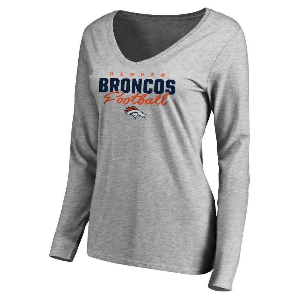 Denver Broncos Women's Iconic Collection Script Assist Long Sleeve V-Neck T-Shirt Ash