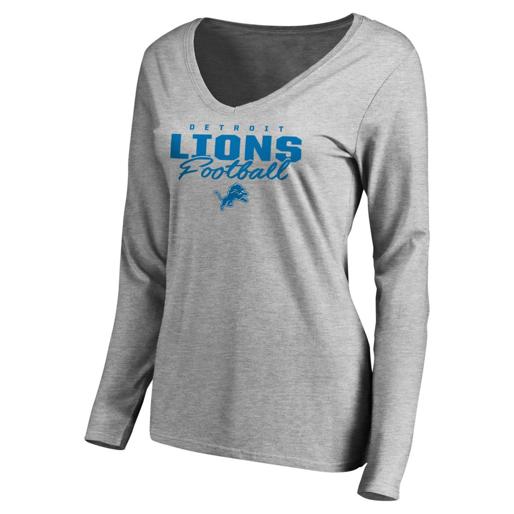 Detroit Lions Women's Iconic Collection Script Assist Long Sleeve V-Neck T-Shirt Ash