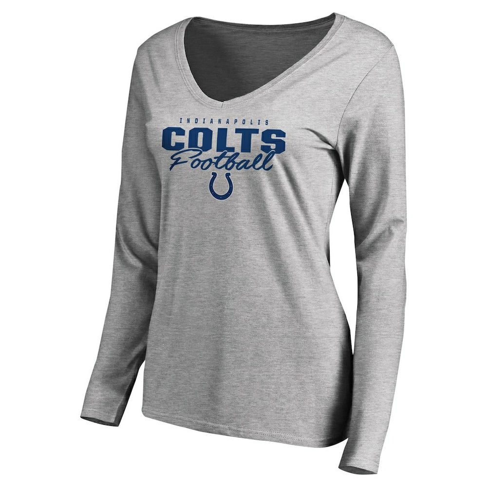 Indianapolis Colts Women's Iconic Collection Script Assist Long Sleeve V-Neck T-Shirt Ash
