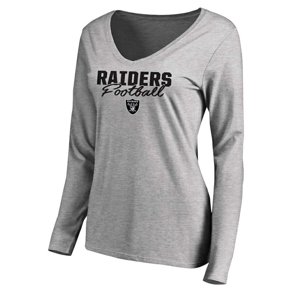 Las Vegas Raiders Women's Iconic Collection Script Assist Long Sleeve V-Neck T-Shirt Ash