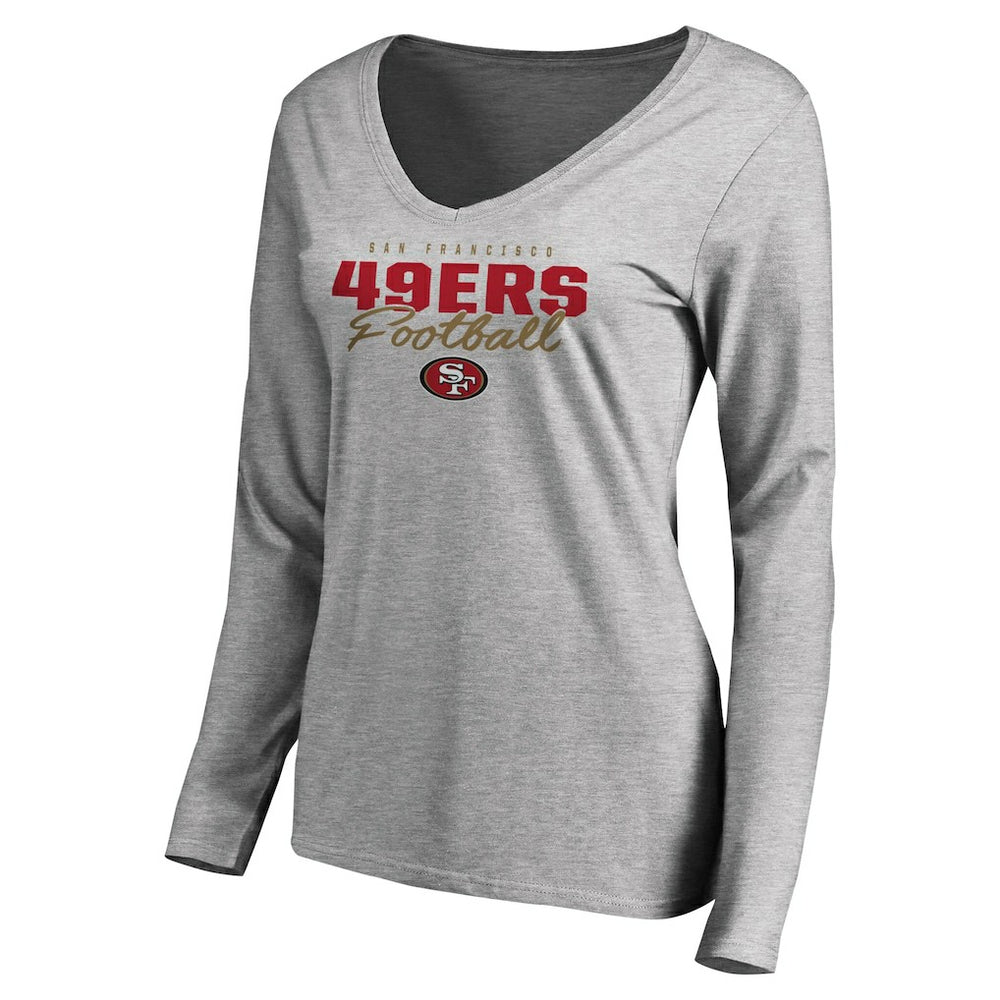 San Francisco 49ers Women's Iconic Collection Script Assist Long Sleeve V-Neck T-Shirt Ash