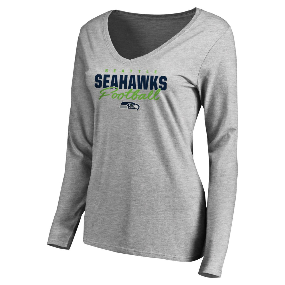 Seattle Seahawks Women's Iconic Collection Script Assist Long Sleeve V-Neck T-Shirt Ash