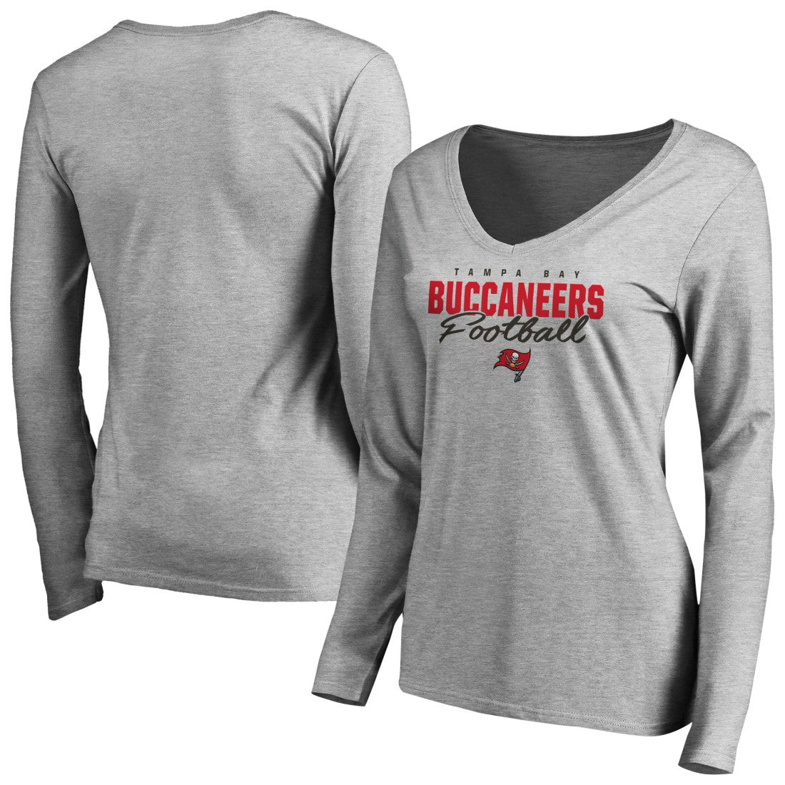 Tampa Bay Buccaneers Women's Iconic Collection Script Assist Long Sleeve V-Neck T-Shirt Ash