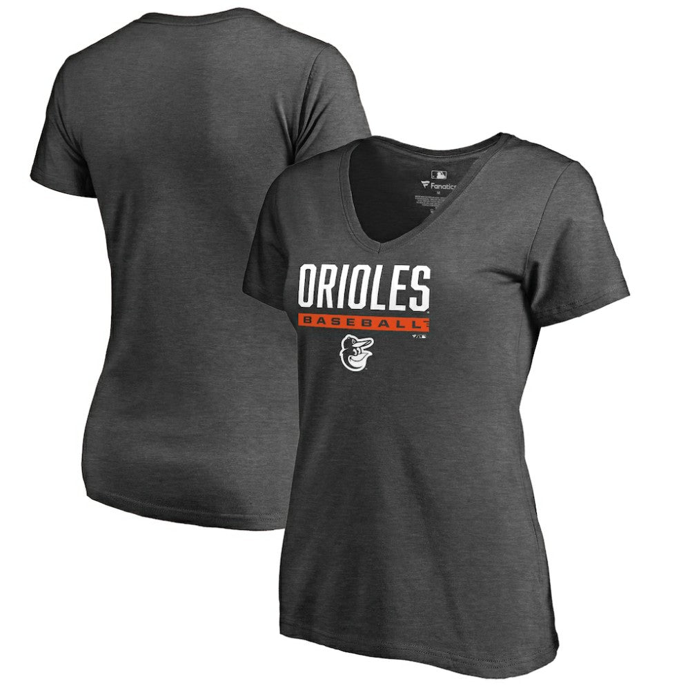Baltimore Orioles Women's Win Stripe V-Neck T-Shirt - Ash T-shirts