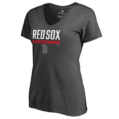 Boston Red Sox Women's Win Stripe V-Neck T-Shirt - Ash T-shirts