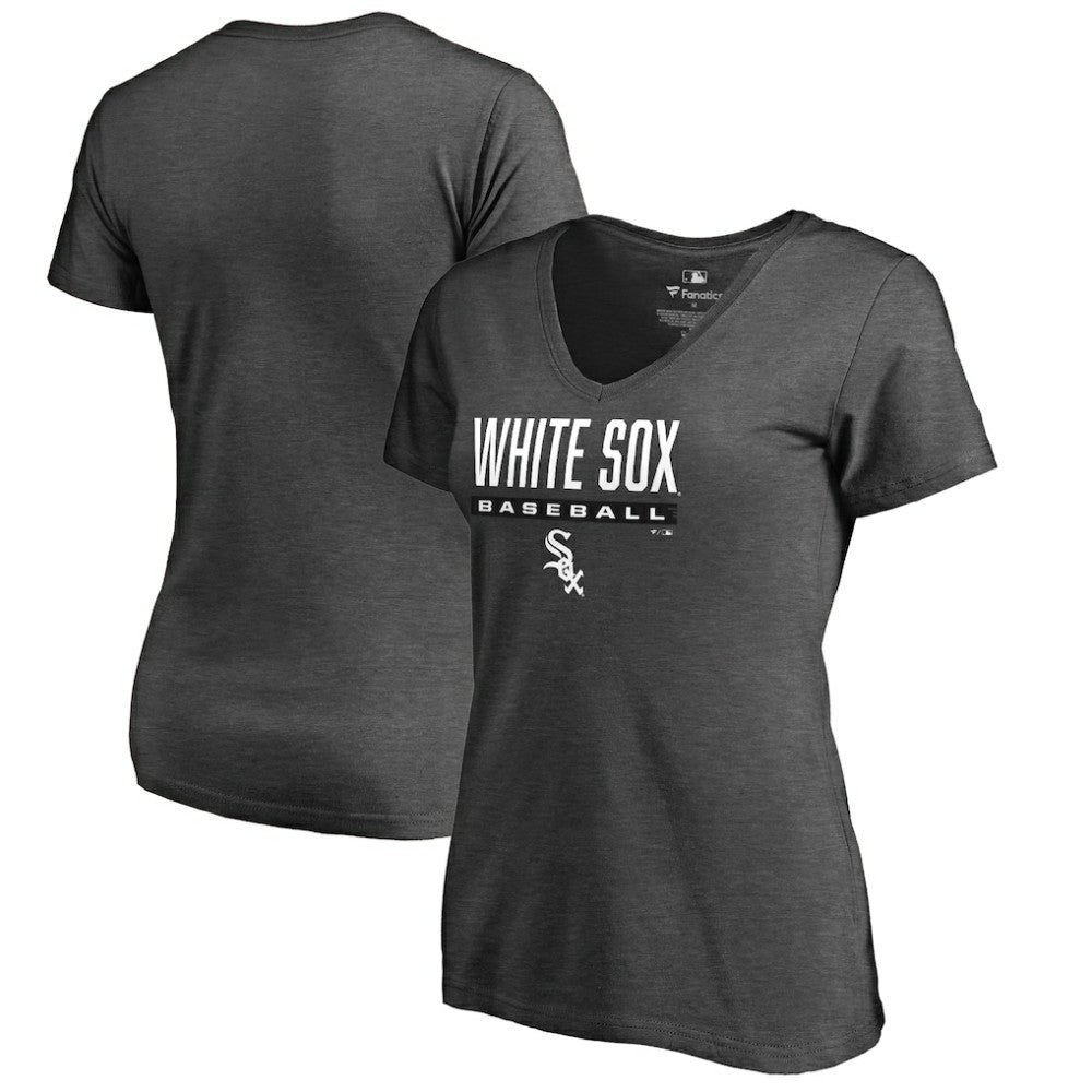 Chicago White Sox Women's Win Stripe V-Neck T-Shirt - Ash T-shirts