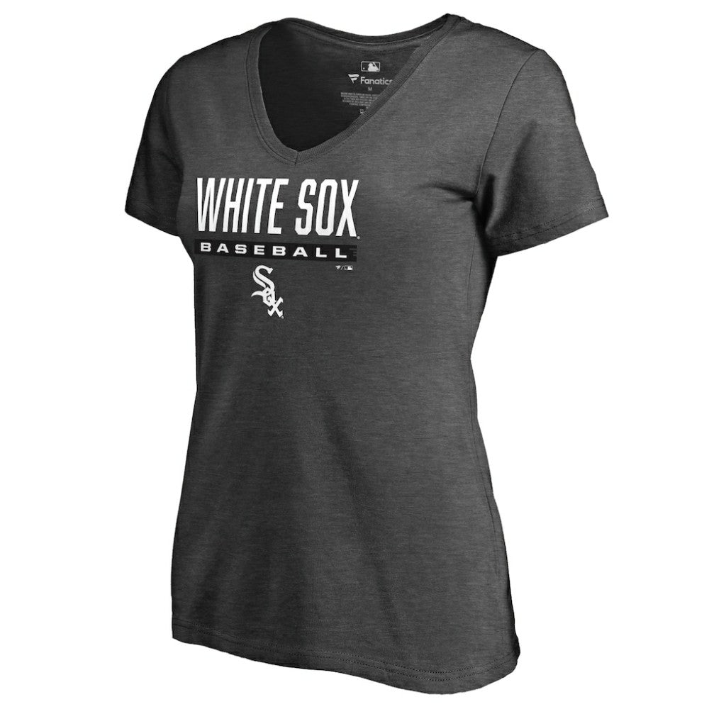Chicago White Sox Women's Win Stripe V-Neck T-Shirt - Ash T-shirts