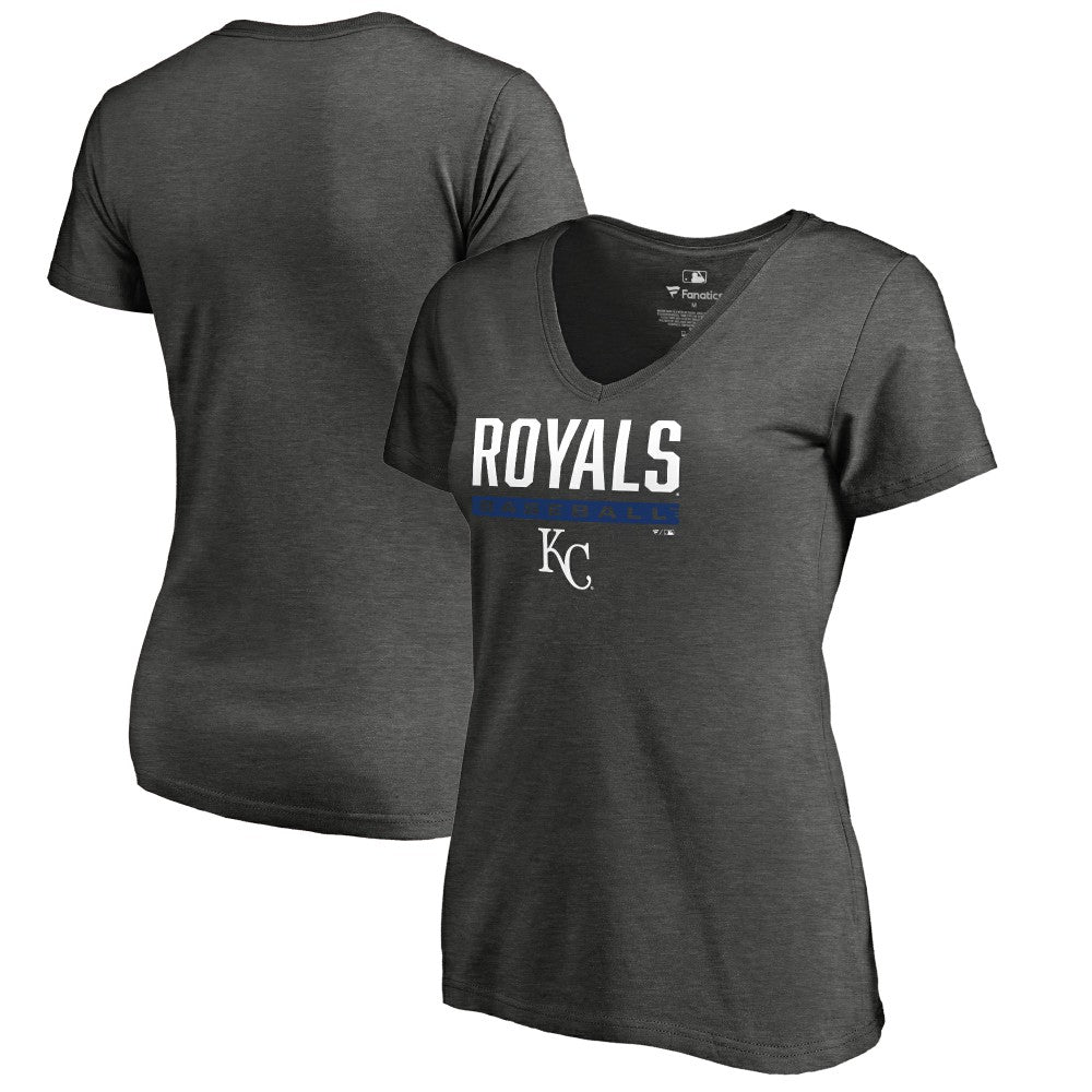 Kansas City Royals Women's Win Stripe V-Neck T-Shirt - Ash T-shirts