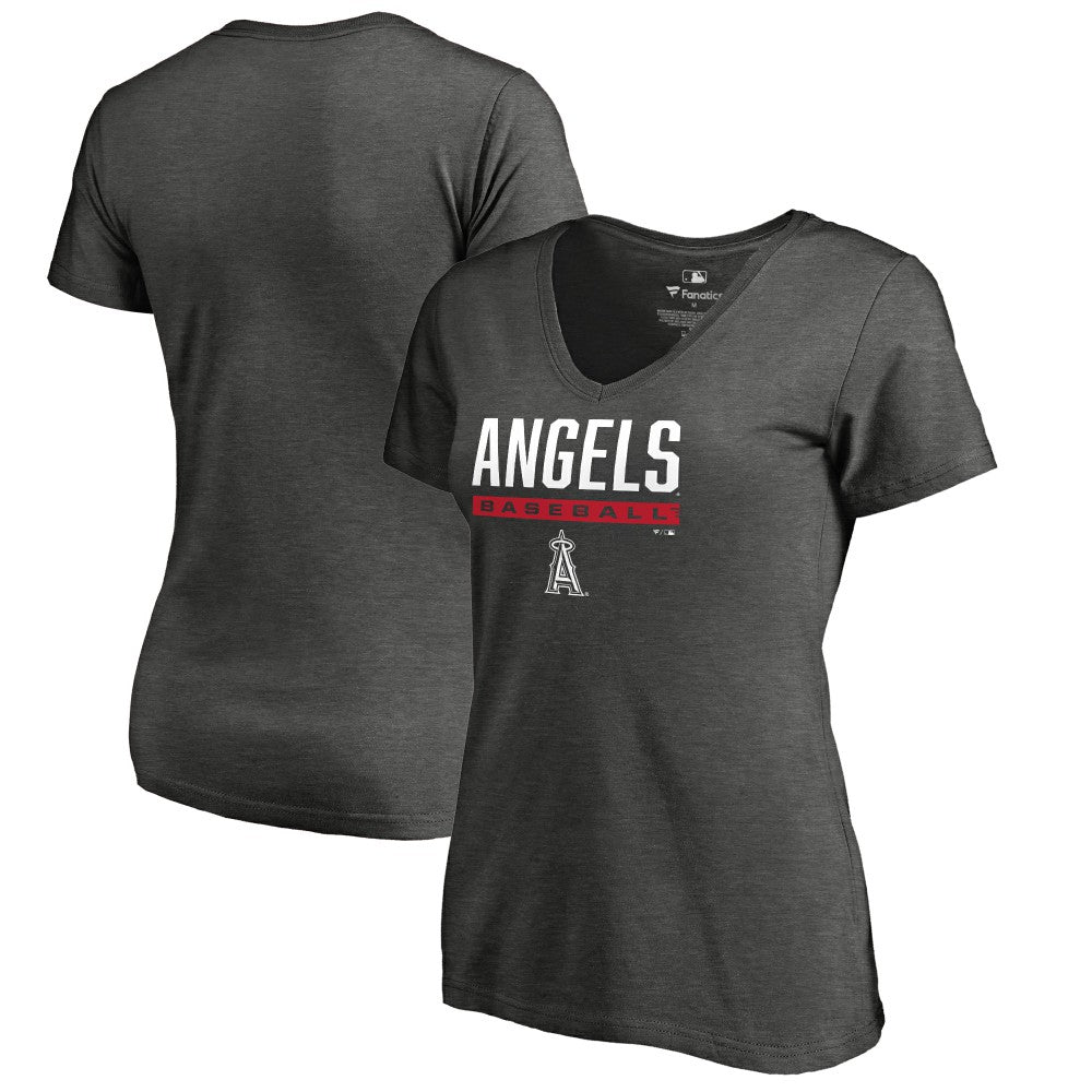 Los Angeles Angels Women's Win Stripe V-Neck T-Shirt - Ash T-shirts