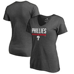 Philadelphia Phillies Women's Win Stripe V-Neck T-Shirt - Ash T-shirts