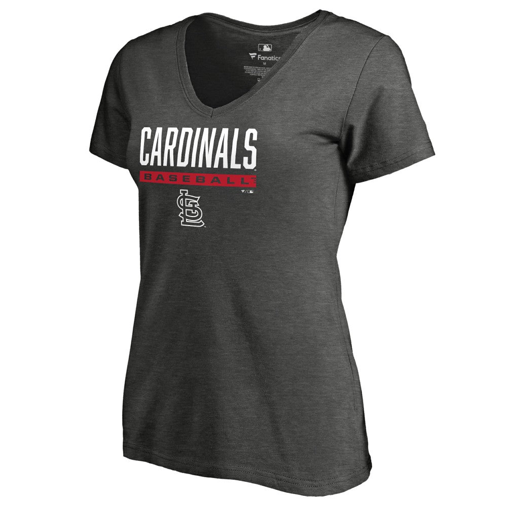 St. Louis Cardinals Women's Win Stripe V-Neck T-Shirt - Ash T-shirts