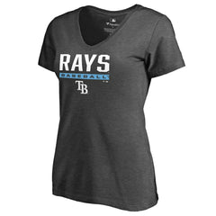 Tampa Bay Rays Women's Win Stripe V-Neck T-Shirt - Ash T-shirts