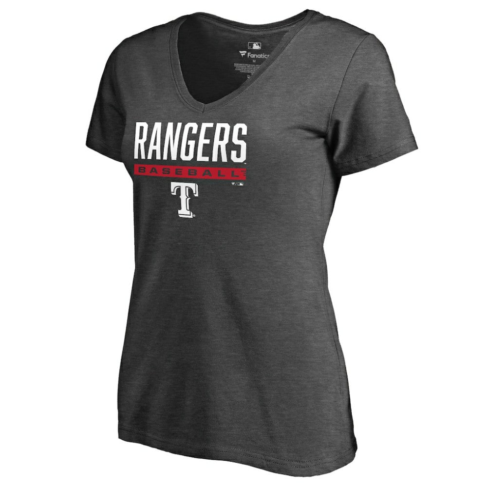 Texas Rangers Women's Win Stripe V-Neck T-Shirt - Ash T-shirts
