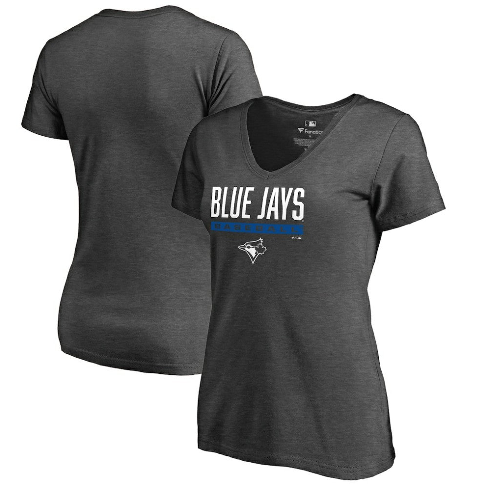Toronto Blue Jays Women's Win Stripe V-Neck T-Shirt - Ash T-shirts