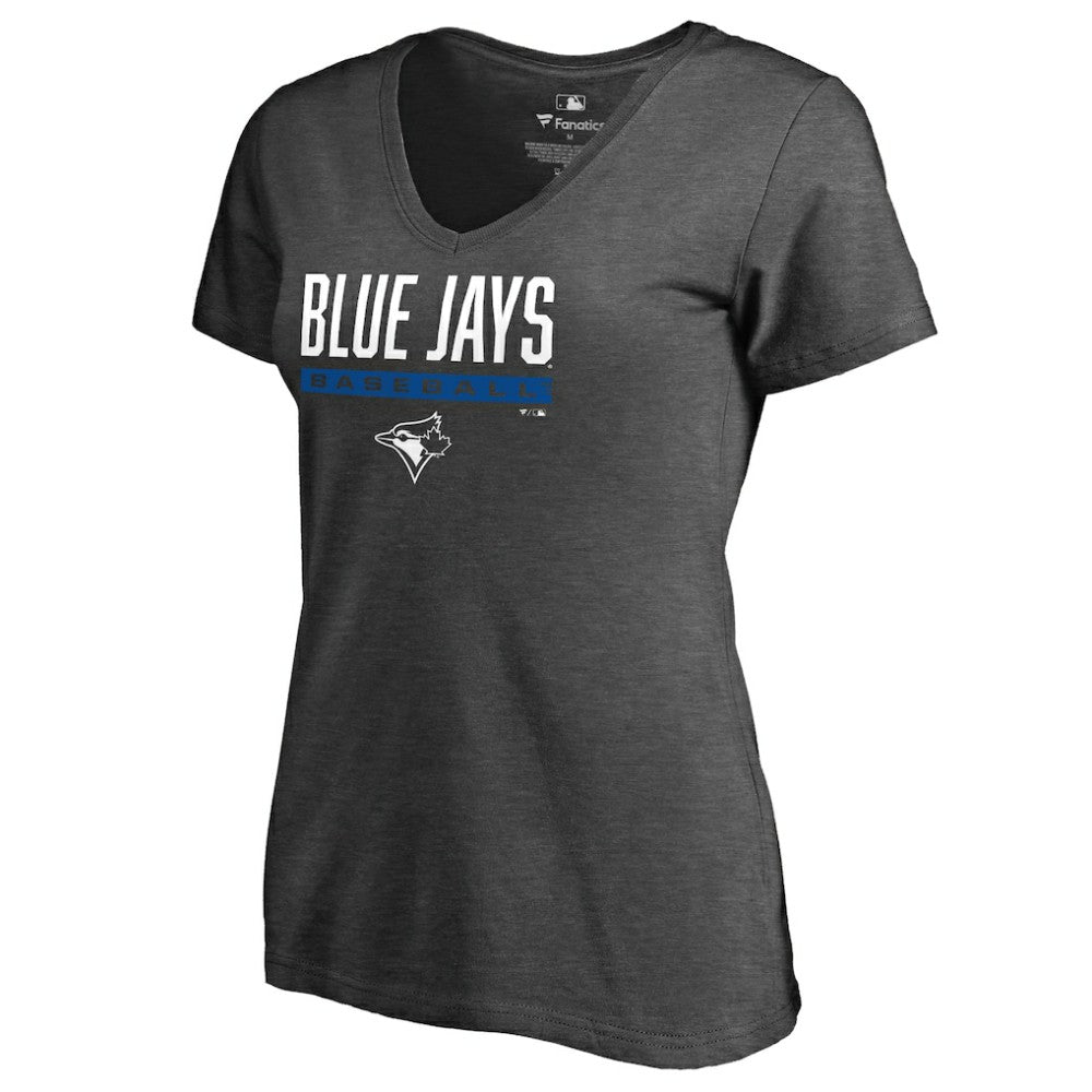 Toronto Blue Jays Women's Win Stripe V-Neck T-Shirt - Ash T-shirts