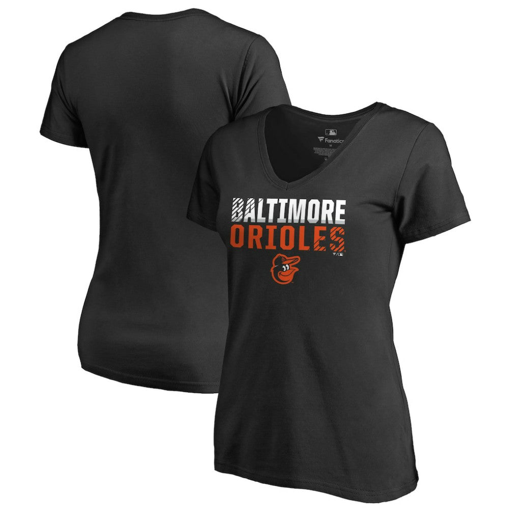 Baltimore Orioles Women's Fade Out V-Neck T-Shirt - Black T-shirts