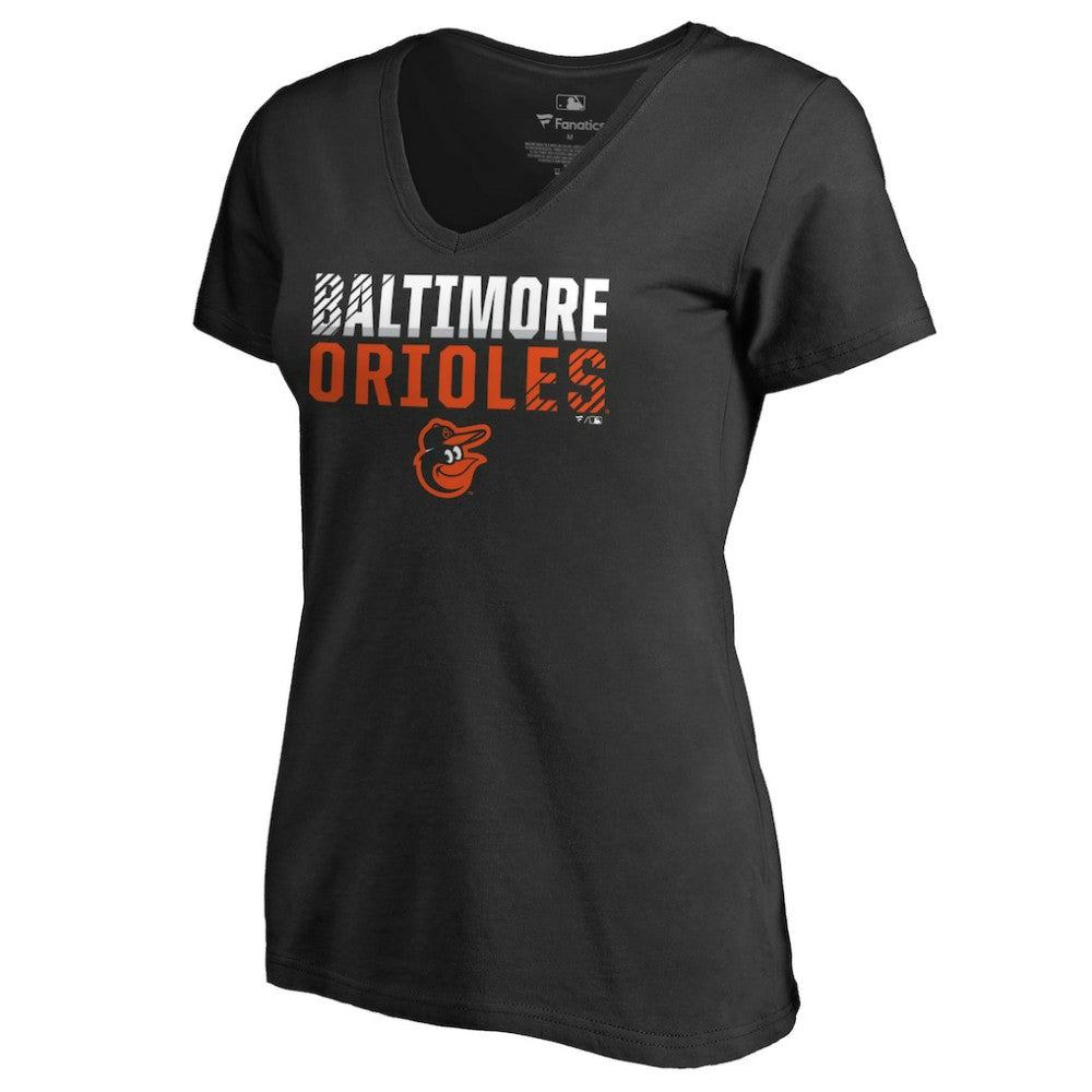 Baltimore Orioles Women's Fade Out V-Neck T-Shirt - Black T-shirts
