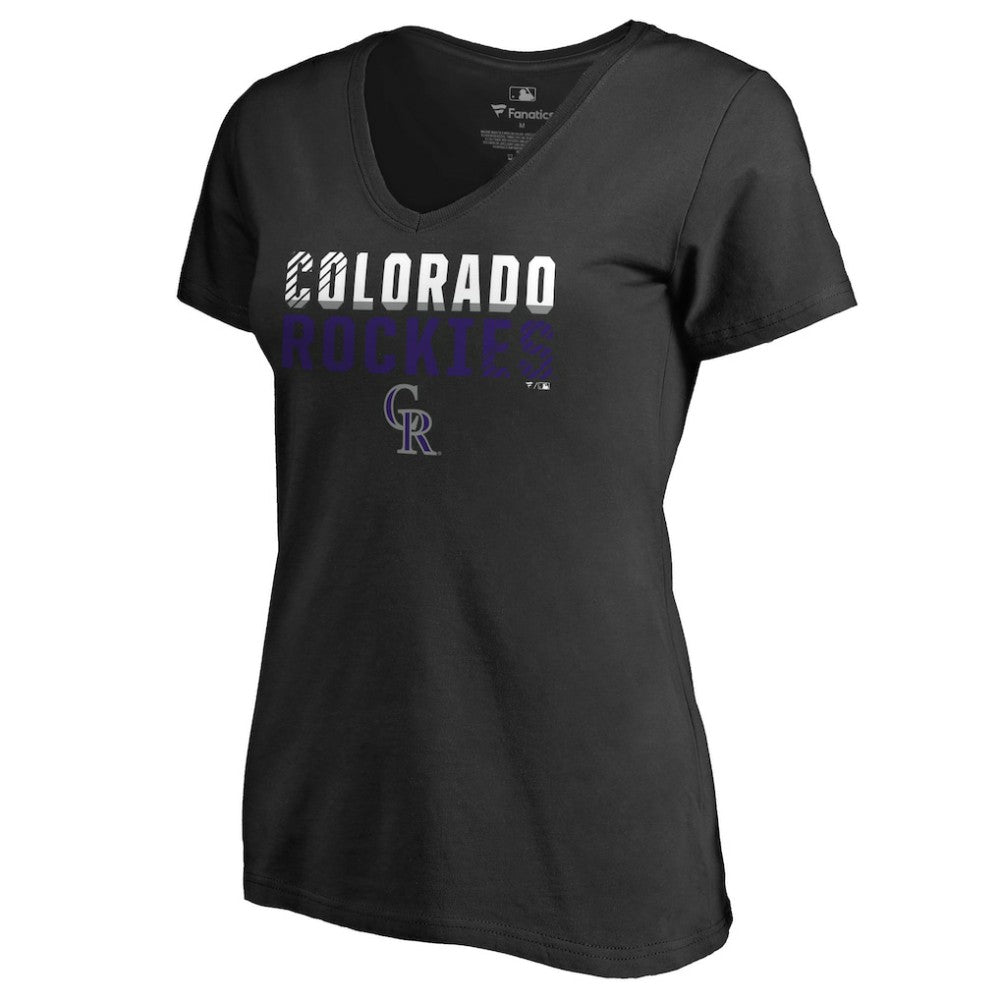 Colorado Rockies Women's Fade Out V-Neck T-Shirt - Black T-shirts