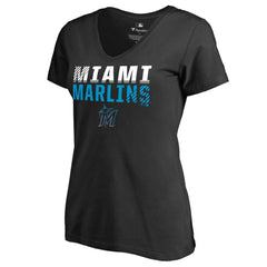 Miami Marlins Women's Fade Out V-Neck T-Shirt - Black T-shirts