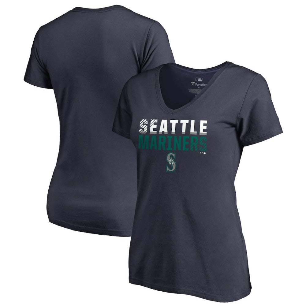 Seattle Mariners Women's Fade Out V-Neck T-Shirt - Navy T-shirts