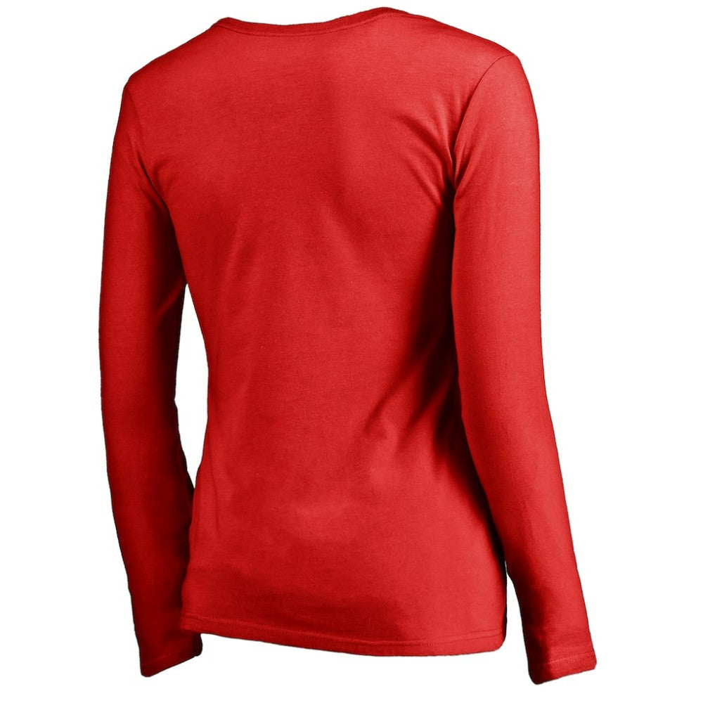 Atlanta Braves Women's Fade Out V-Neck Long Sleeve T-Shirt - Red T-shirts