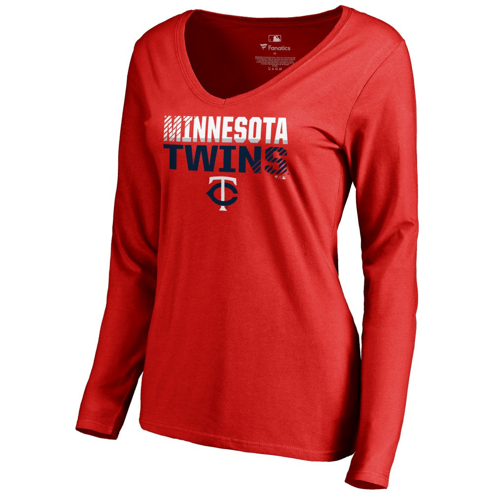 Minnesota Twins Women's Fade Out V-Neck Long Sleeve T-Shirt - Red T-shirts