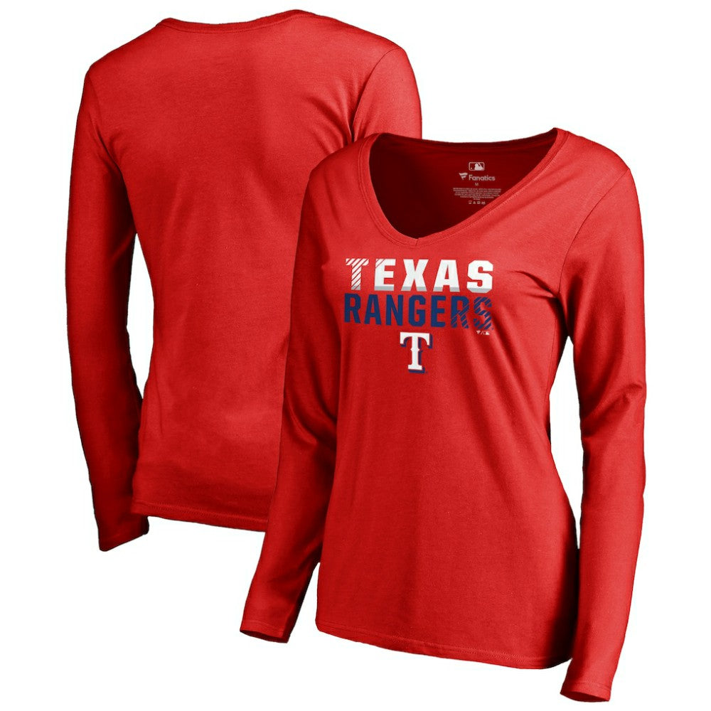 Texas Rangers Women's Fade Out V-Neck Long Sleeve T-Shirt - Red T-shirts