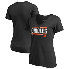 Baltimore Orioles Women's Onside Stripe V-Neck T-Shirt - Black T-shirts