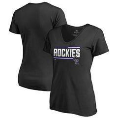 Colorado Rockies Women's Onside Stripe V-Neck T-Shirt - Black T-shirts