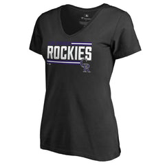 Colorado Rockies Women's Onside Stripe V-Neck T-Shirt - Black T-shirts