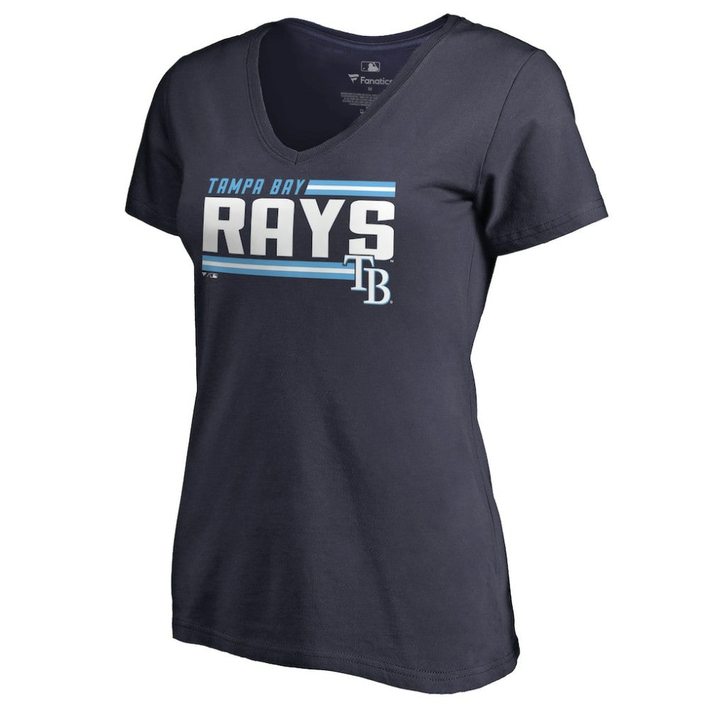 Tampa Bay Rays Women's Onside Stripe V-Neck T-Shirt - Navy T-shirts