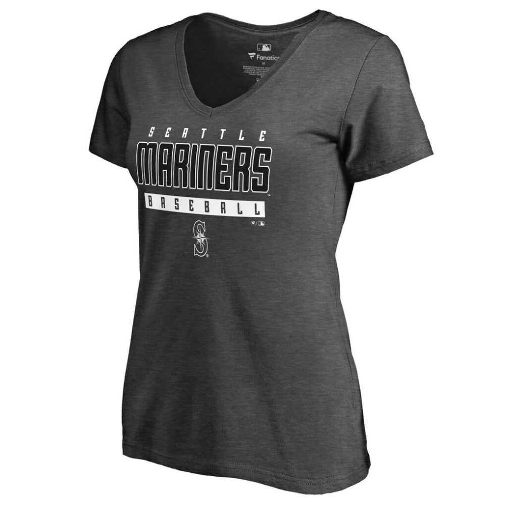 Seattle Mariners Women's Charcoal Stack V-Neck T-Shirt - Ash T-shirts