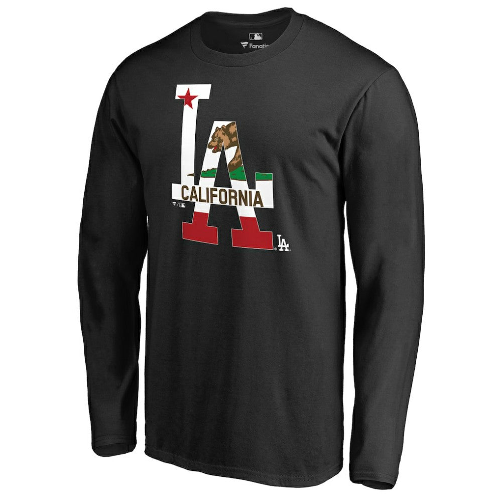 Los Angeles Dodgers Hometown Collection Cali Flag Long Sleeve T-Shirt - Black T-shirts